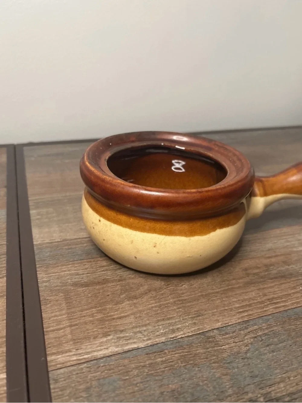 Rustic Brown Ceramic Fondue or Sauce Pot with Handle